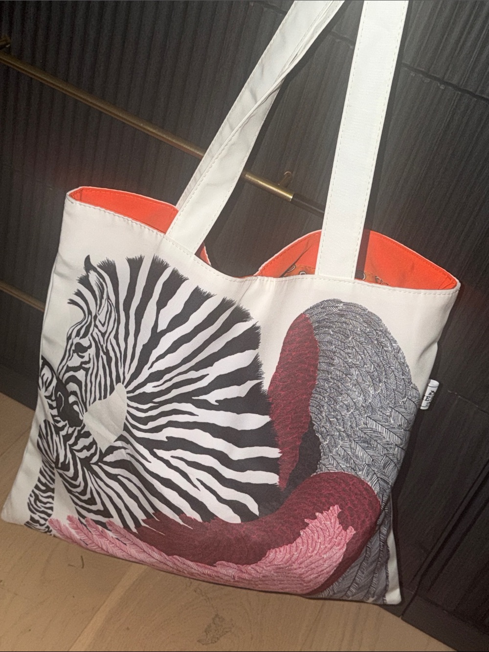 GWP- HERMES White Tote Bag with Zebra Print